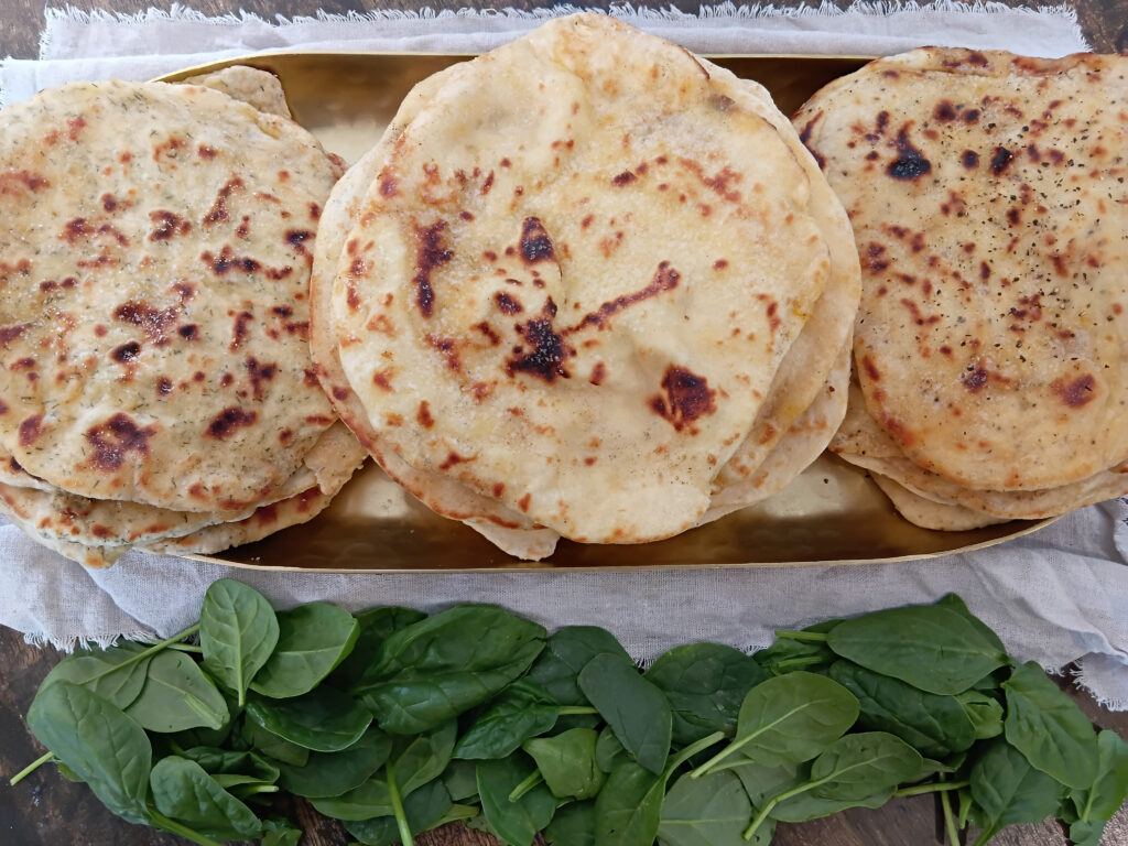 flatbreads, plain pepper and dill garlic