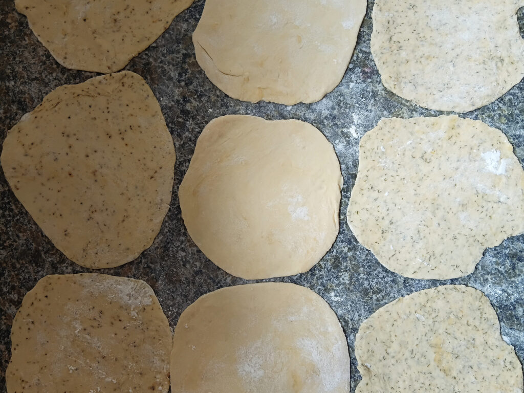 three types of flatbread rolled