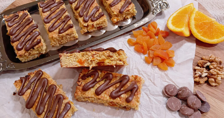 Apricot and Orange Muesli Bars – with a chocolate drizzle